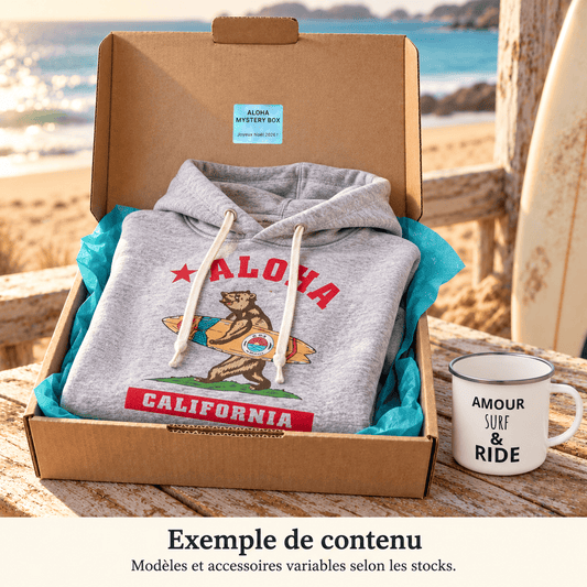 Exemple de contenu de l’Aloha Mystery Box Premium – modèles et accessoires variables selon les stocks