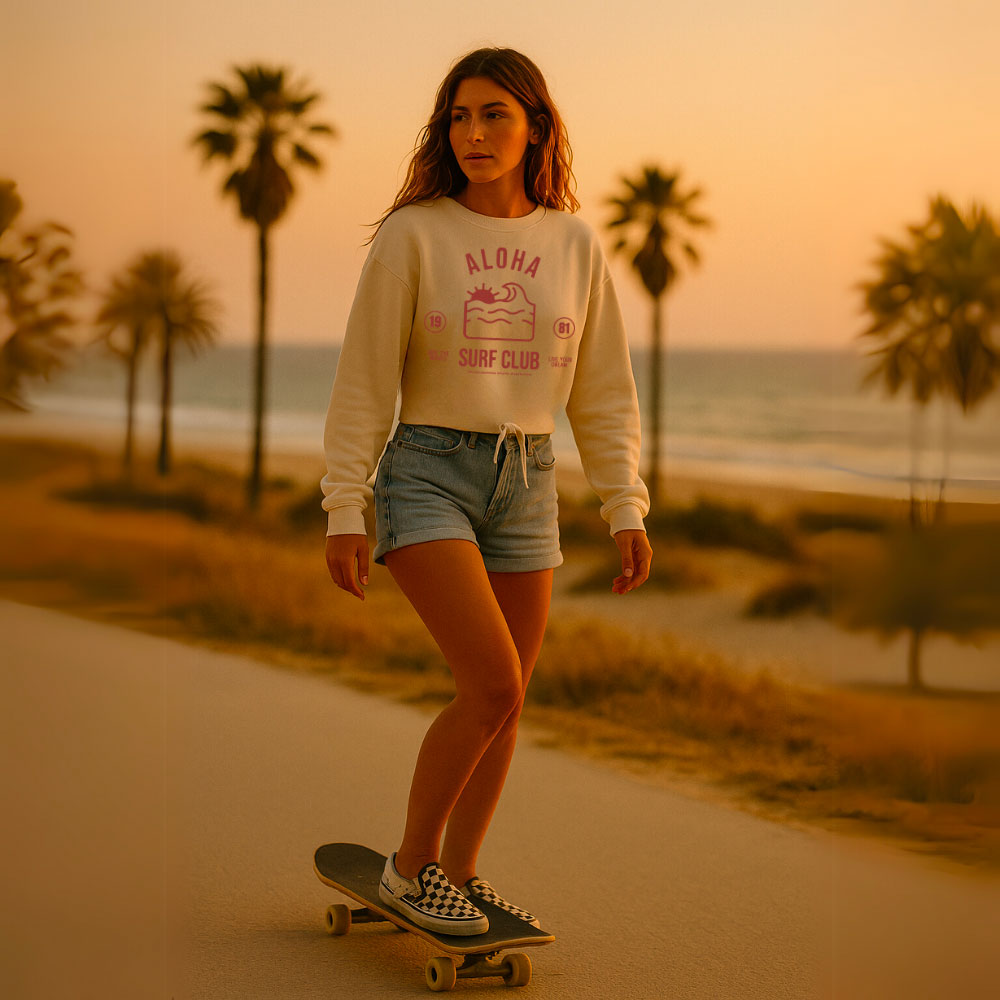 crop femme beige avec logo aloha san diego rouge foncé