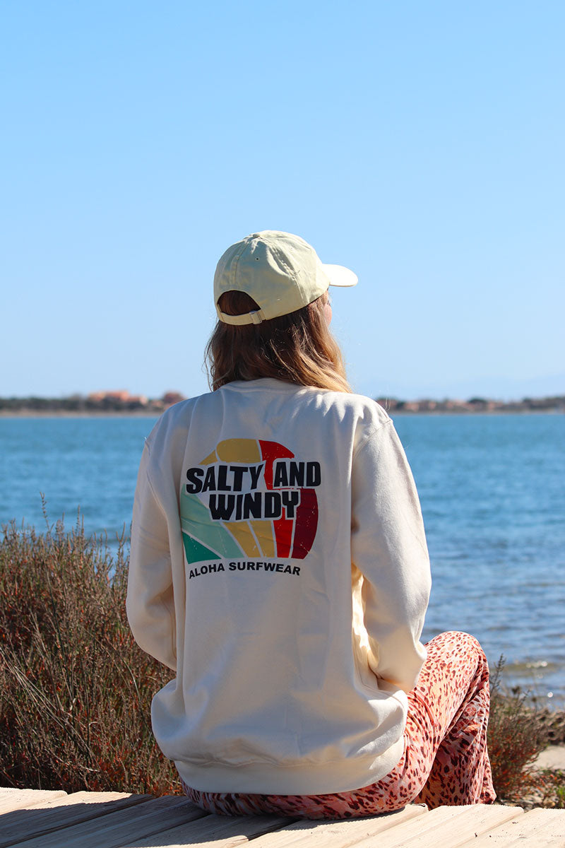 sweat beige logo salty and windy surf style