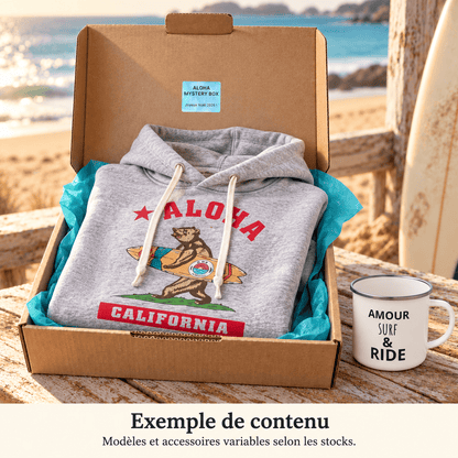 Exemple de contenu de l’Aloha Mystery Box Premium – modèles et accessoires variables selon les stocks